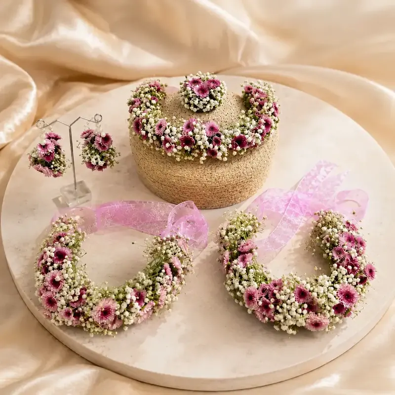 Luxury Floral Jewellery Set (Pink Blossom Collection) by TanuArtVibes Studio