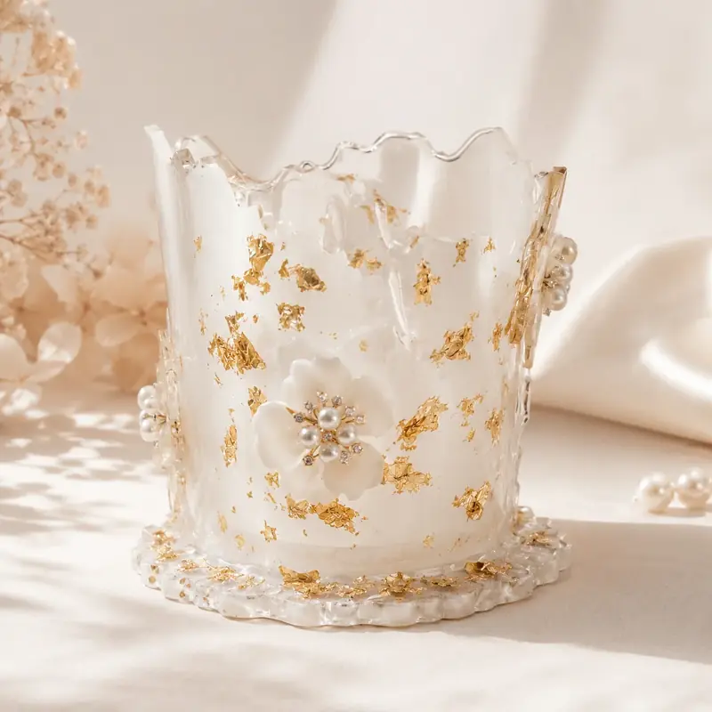 Luxury Floral Resin Pen Holder by TanuArtVibes Studio