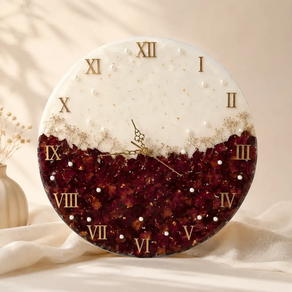 Luxury Floral Resin Wall Clock – Preserved Flower Collection by TanuArtVibes Studio