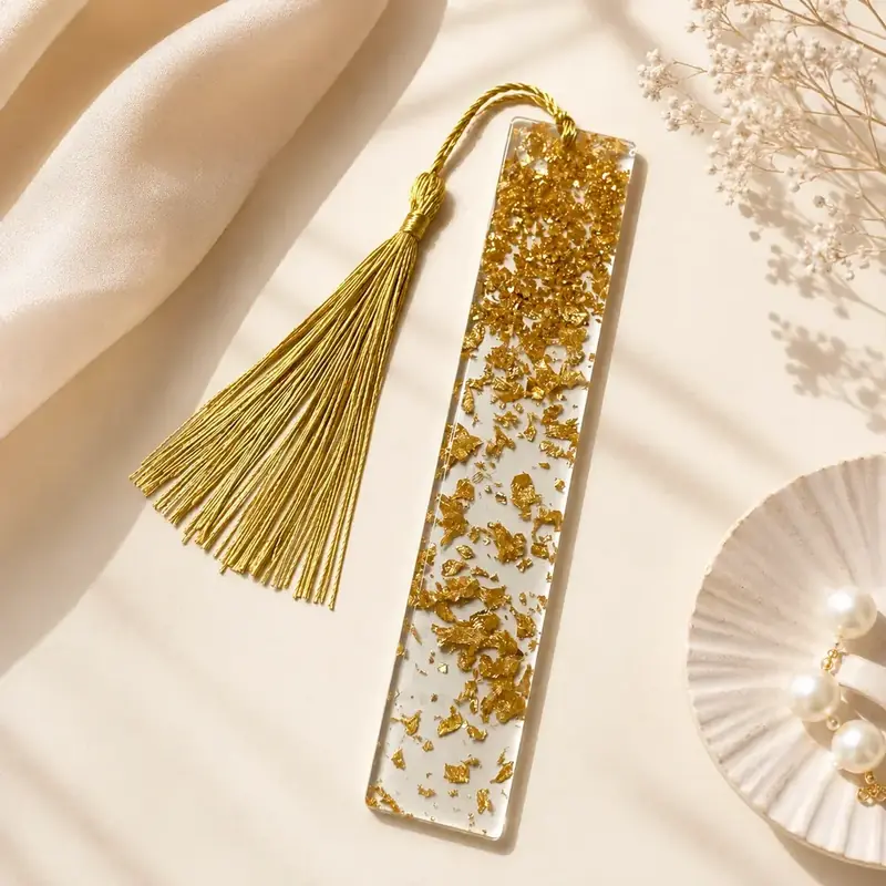 Luxury Gold Foil Resin Bookmark with Tassel by TanuArtVibes Studio