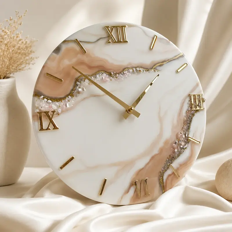 Luxury Marble Resin Wall Clock – Pearl Elegance Collection by TanuArtVibes Studio