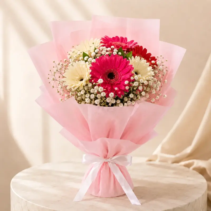 Luxury Pink Gerbera Flower Bouquet by TanuArtVibes Studio
