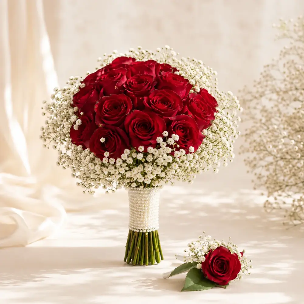 Luxury Red Rose Bridal Flower Bouquett by TanuArtVibes Studio