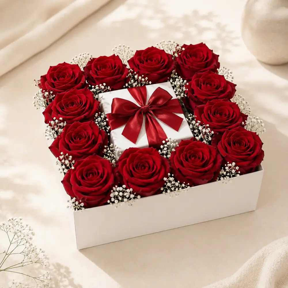 Luxury Red Rose Gift Box Hamperr by TanuArtVibes Studio