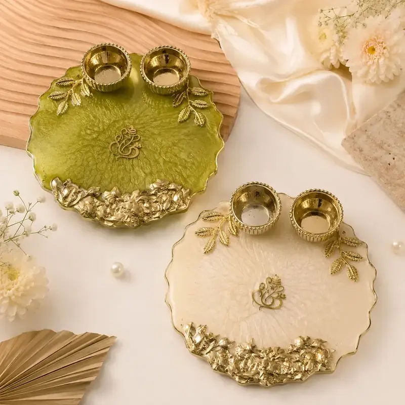 Luxury Resin Diya Holder Tray – Ganesha Edition by TanuArtVibes Studio