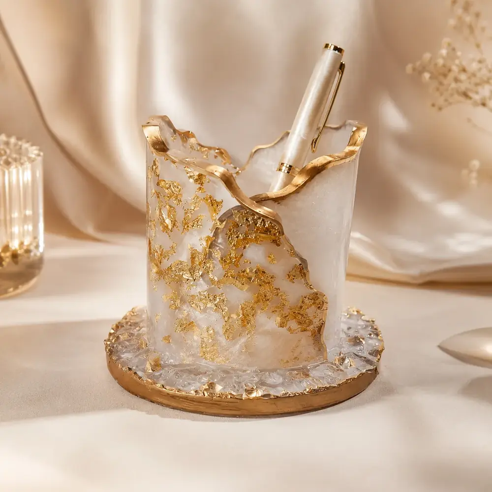 Luxury Resin Pen Holder Desk Organizer by TanuArtVibes Studio