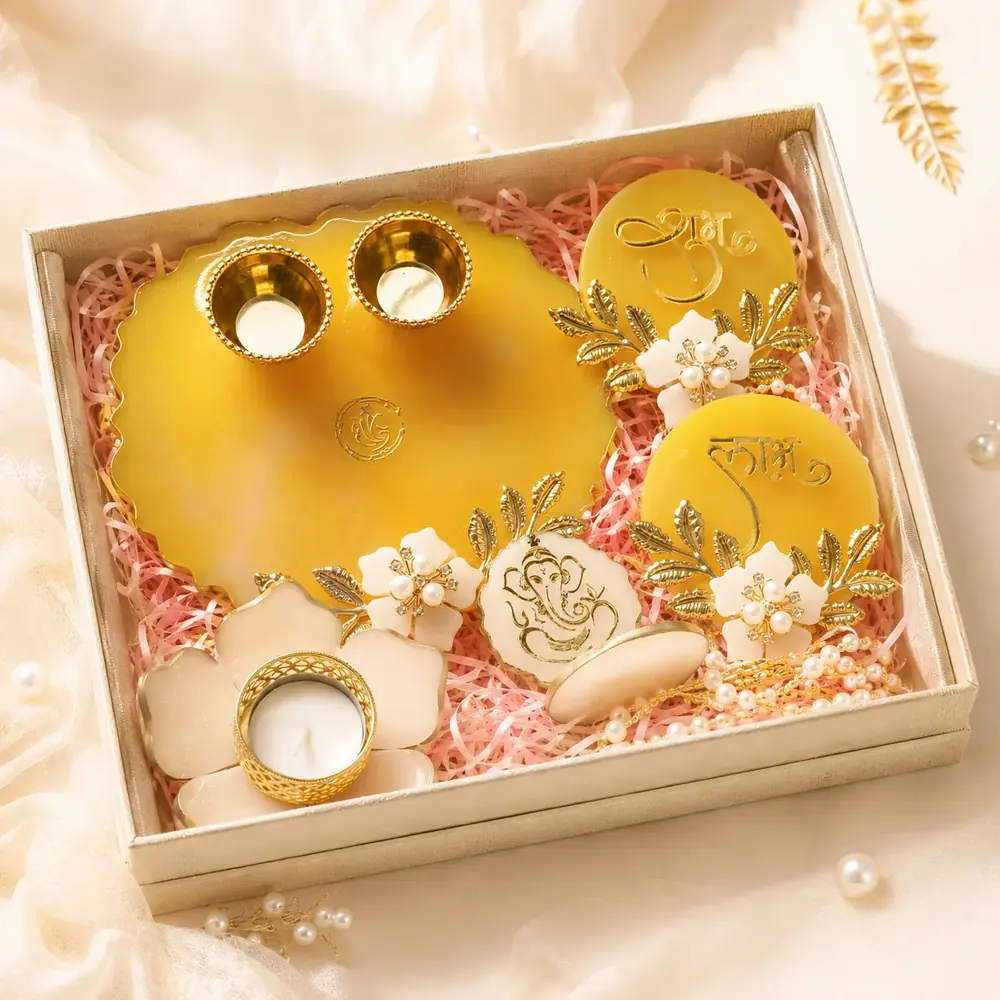 Luxury Resin Pooja Gift Hamper – Shubh Labh Premium Collection by tanusartvibesstudio