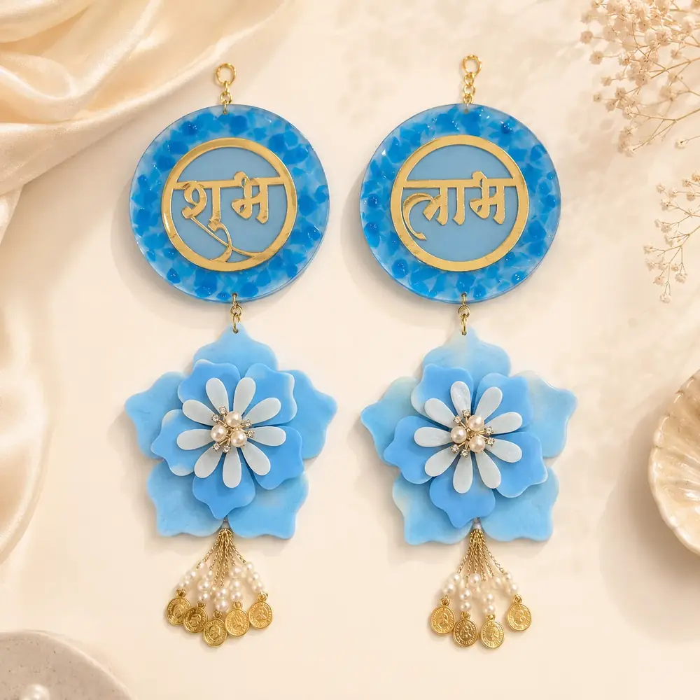 Luxury Shubh Labh Resin Door Hanging – Sky Blue Edition by TanuArtVibes Studio