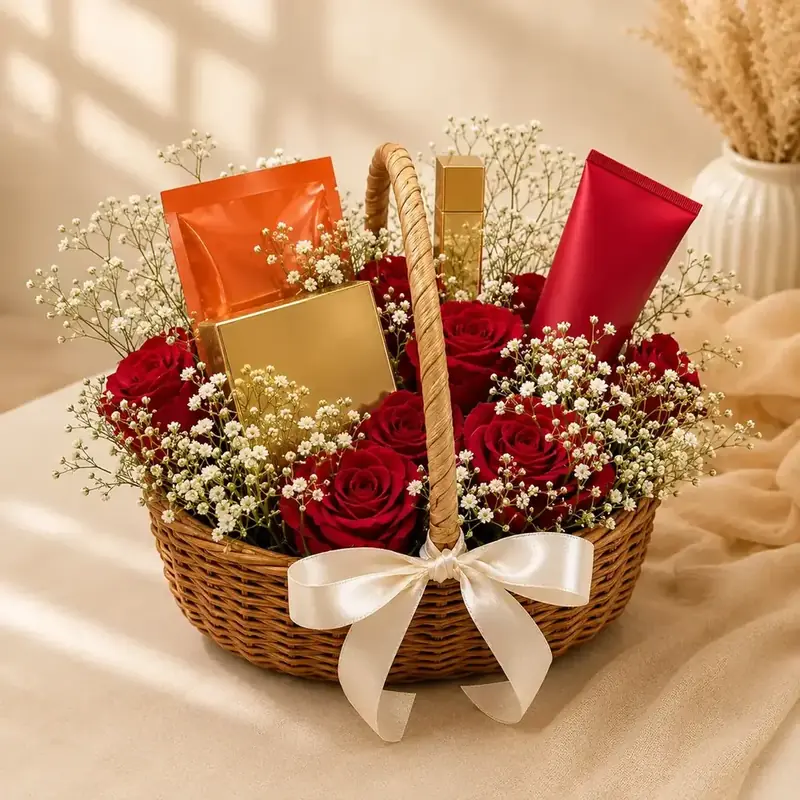 Luxury Skincare Floral Gift Basket Hamper by TanuArtVibes Studio