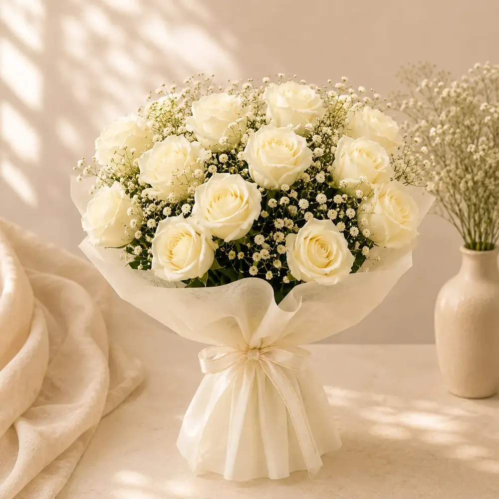 Luxury White Rose Flower Bouquet by TanuArtVibes Studio