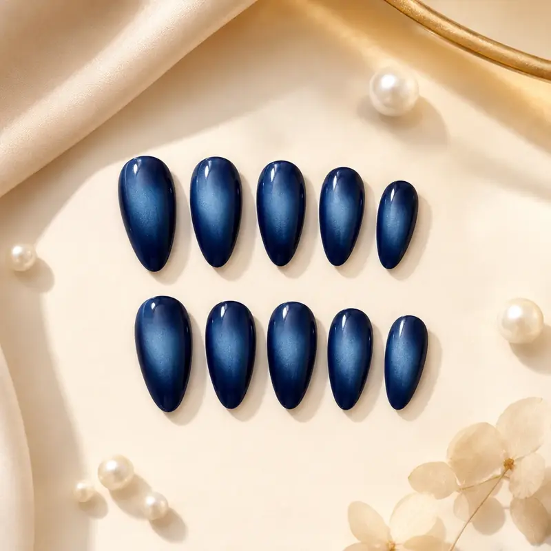 Midnight Blue Velvet Press On Nails by TanuArtVibes Studio