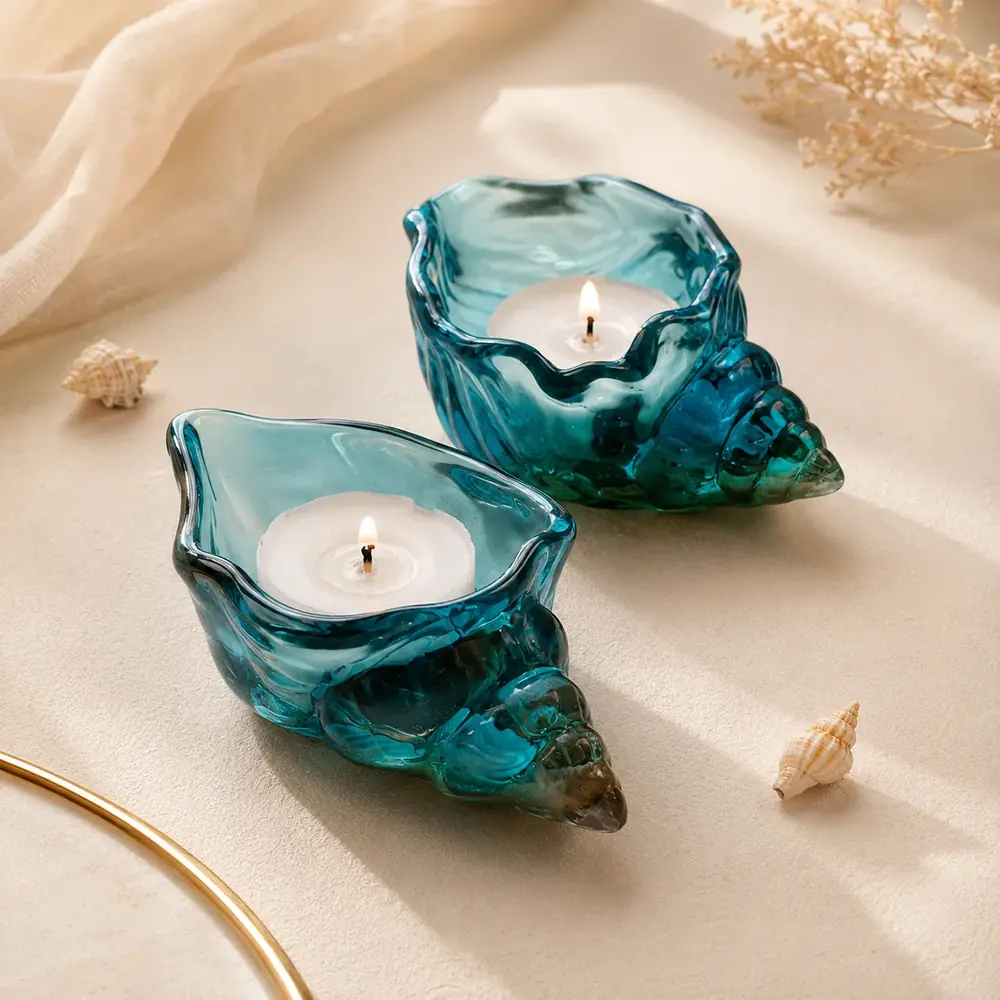 Ocean Shell Resin Candle Holder - Handmade Coastal Decor by TanuArtVibes Studio