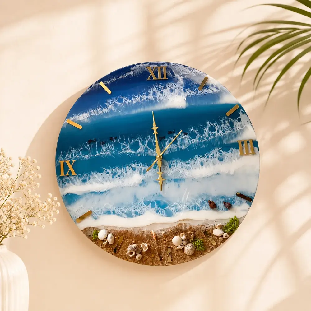 Ocean Wave Resin Art Wall Clock by tanusartvibesstudio