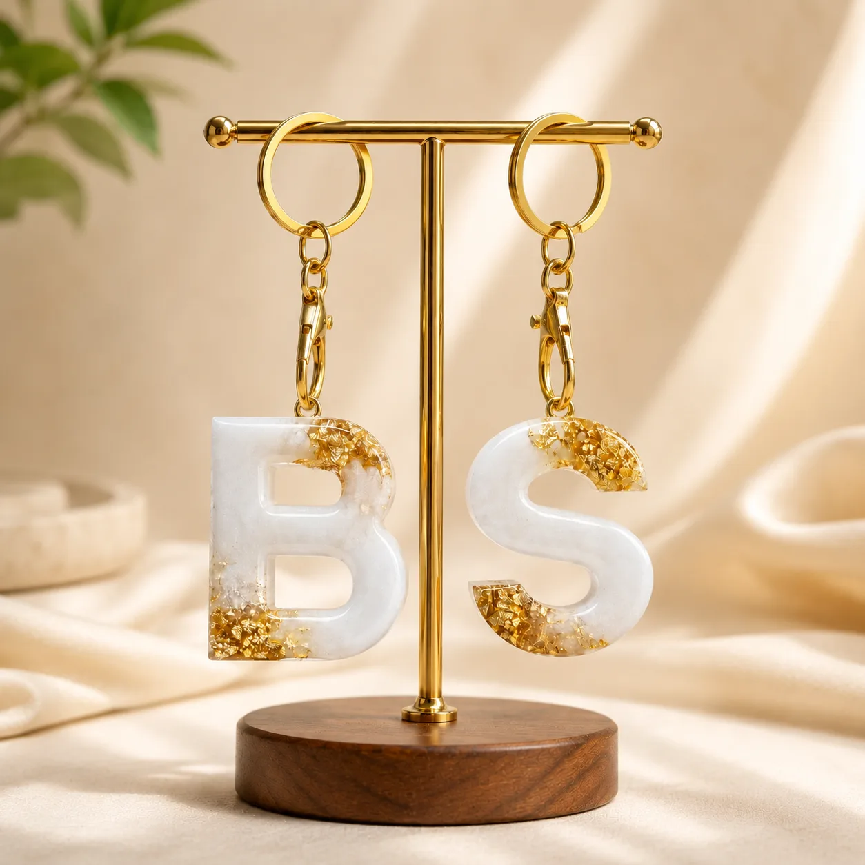 Personalized Initial Resin Keychain – Gold Flake Letter Charm by TanuArtVibes Studio