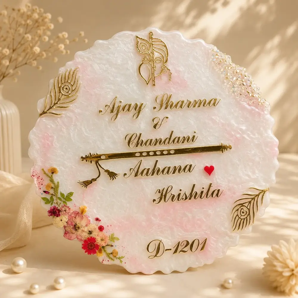 Personalized Resin Name Plate with Krishna Theme by TanuArtVibes Studio