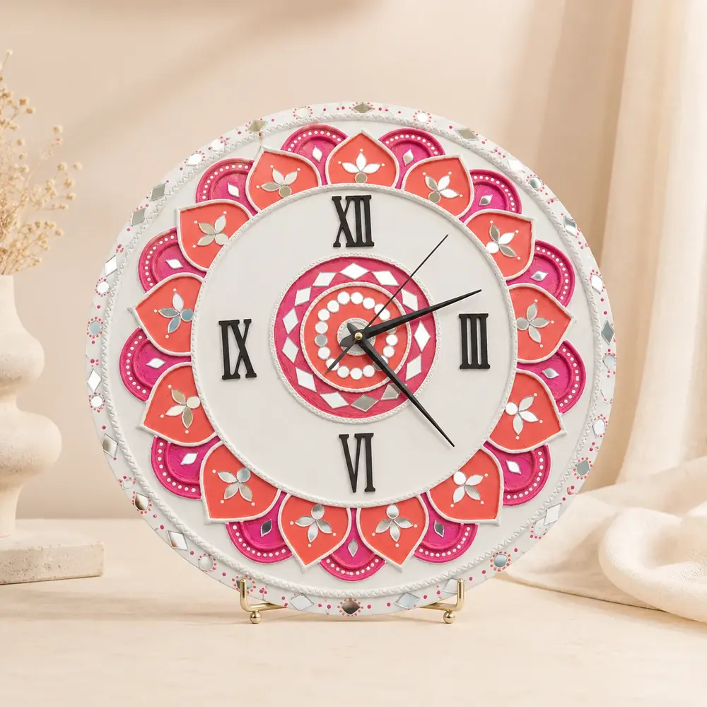 Pink Floral Lippan Art Wall Clock by TanuArtVibes Studio