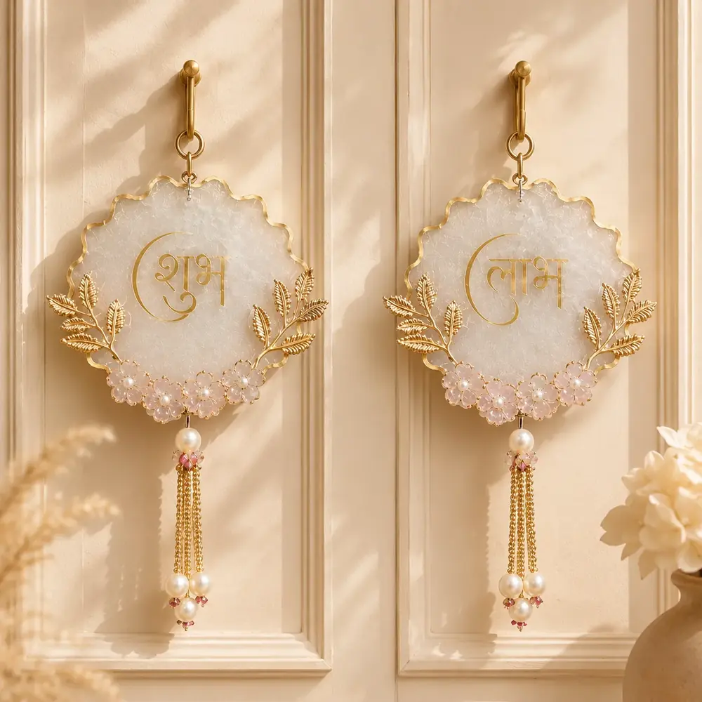Premium Shubh Labh Resin Wall Hanging – Luxury Pearl Edition by tanusartvibesstudio