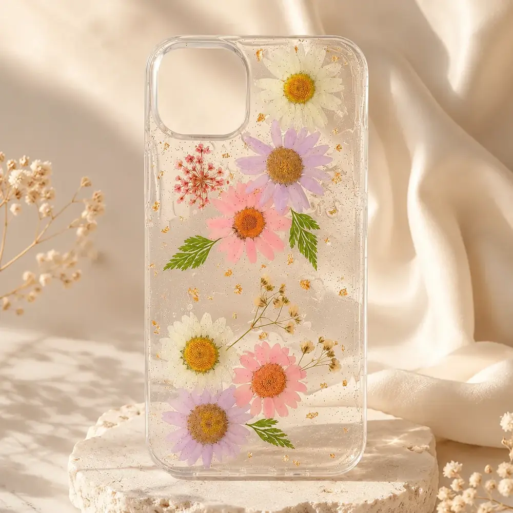 Pressed Daisy Floral Resin Phone Cover by TanuArtVibes Studio