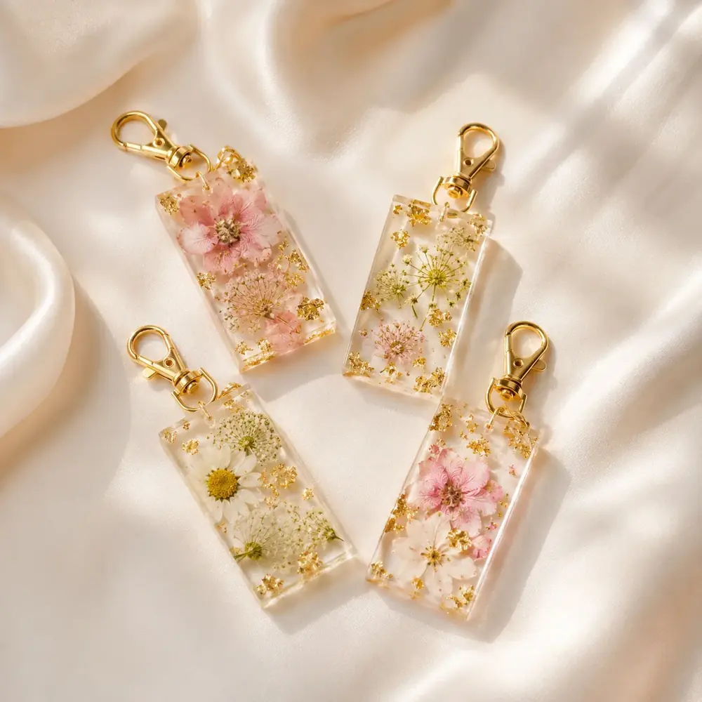 Pressed Flower Resin Bag Charm by TanuArtVibes Studio