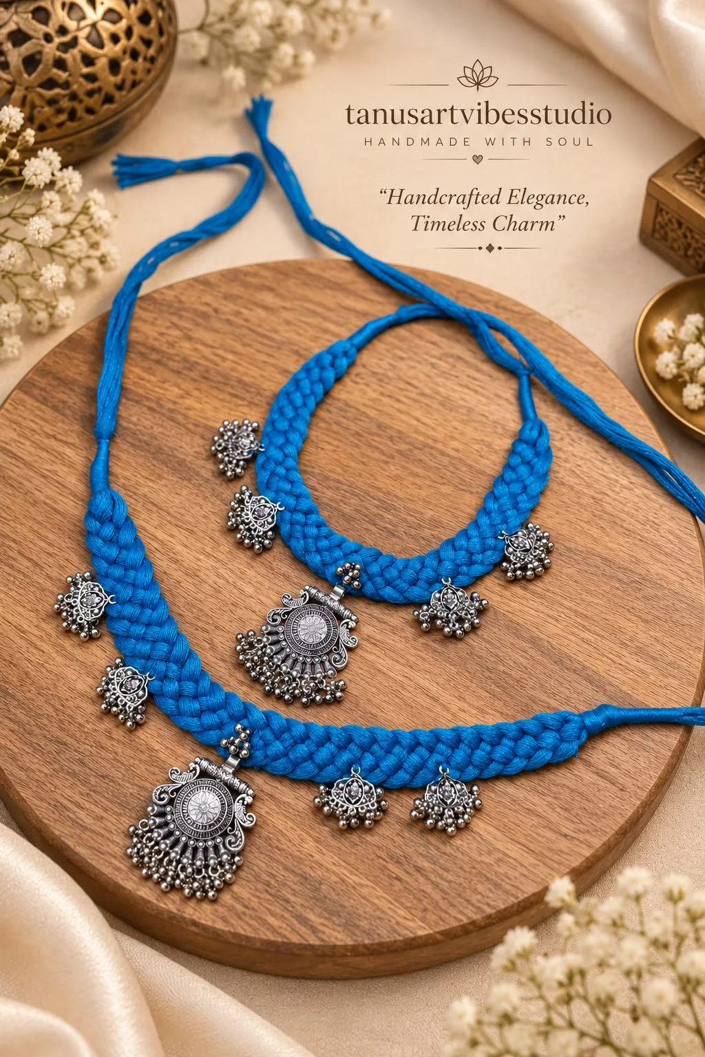 Raas Neel – Blue Braided Oxidised Navratri Necklace by tanusartvibesstudio