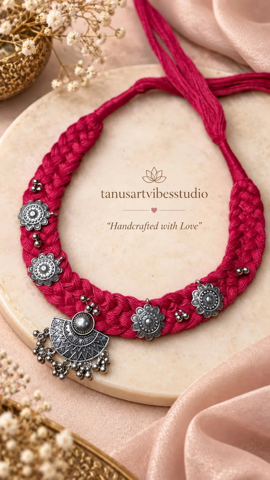 RaasRani Ruby Thread Oxidised Navratri Necklace by tanusartvibesstudio