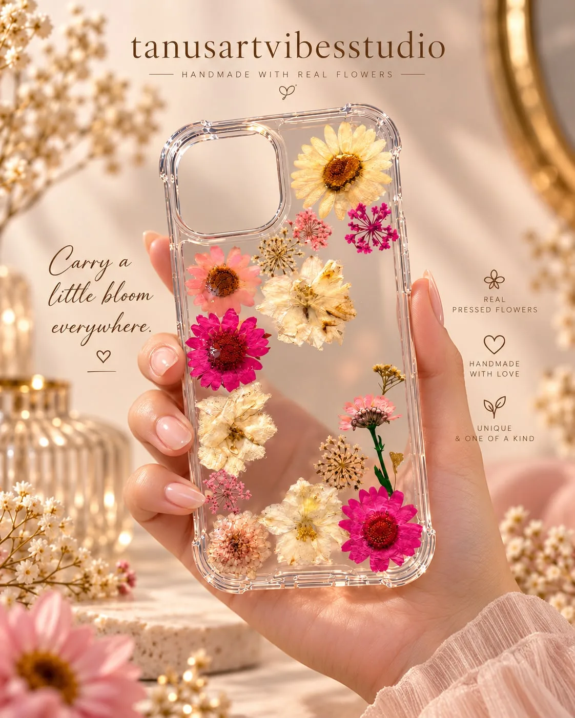 Real Pressed Flower Resin Phone Cover by tanusartvibesstudio