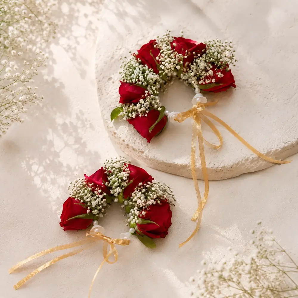 Royal Red Rose Floral Bracelet by TanuArtVibes Studio