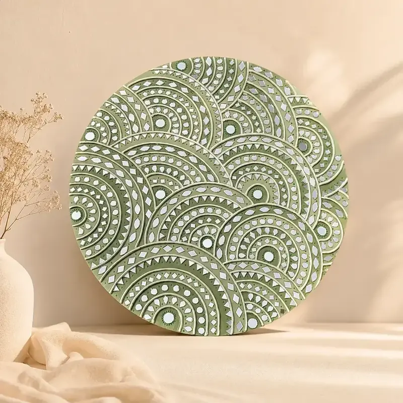 Sage Green Circular Mirror Lippan Art Wall Decor by tanusartvibesstudio