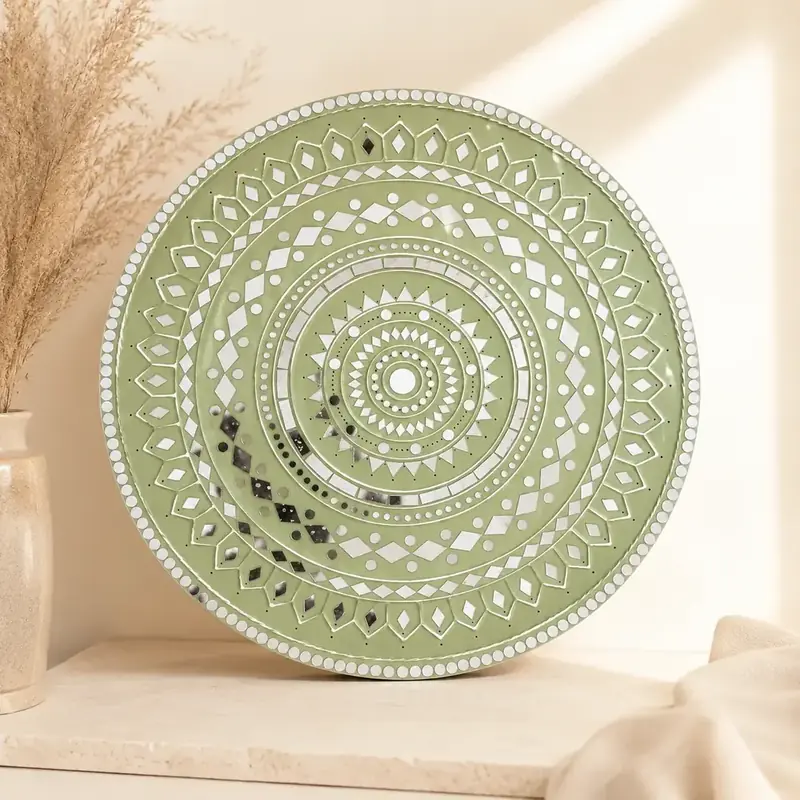Sage Green Mirror Lippan Art Wall Decor by TanuArtVibes Studio