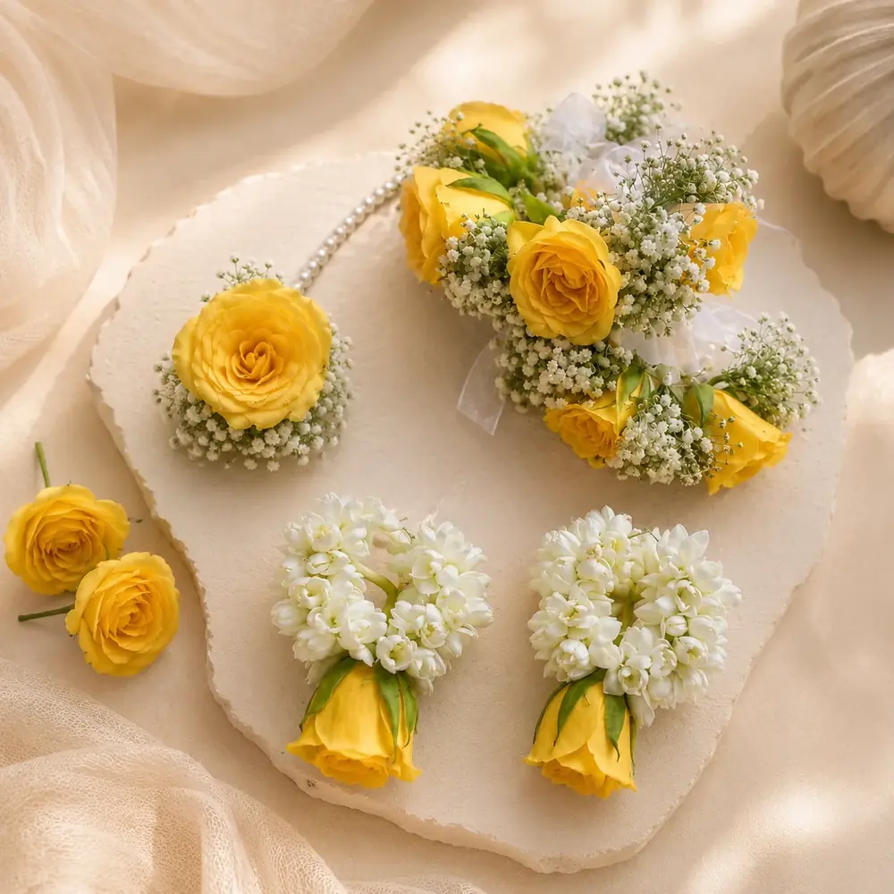 Sunshine Yellow Rose Floral Jewellery Set by TanuArtVibes Studio