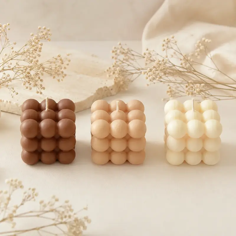 handmade Neutral Bubble Candle by TanuArtVibes Studio