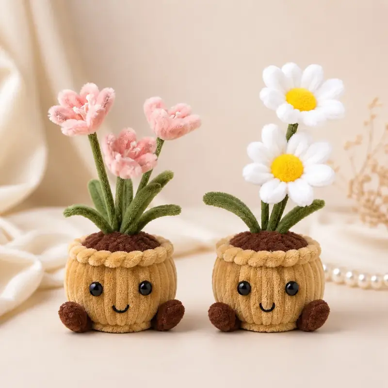 Cute Smiley Pipe Cleaner Flower Pot by TanuArtVibes Studio