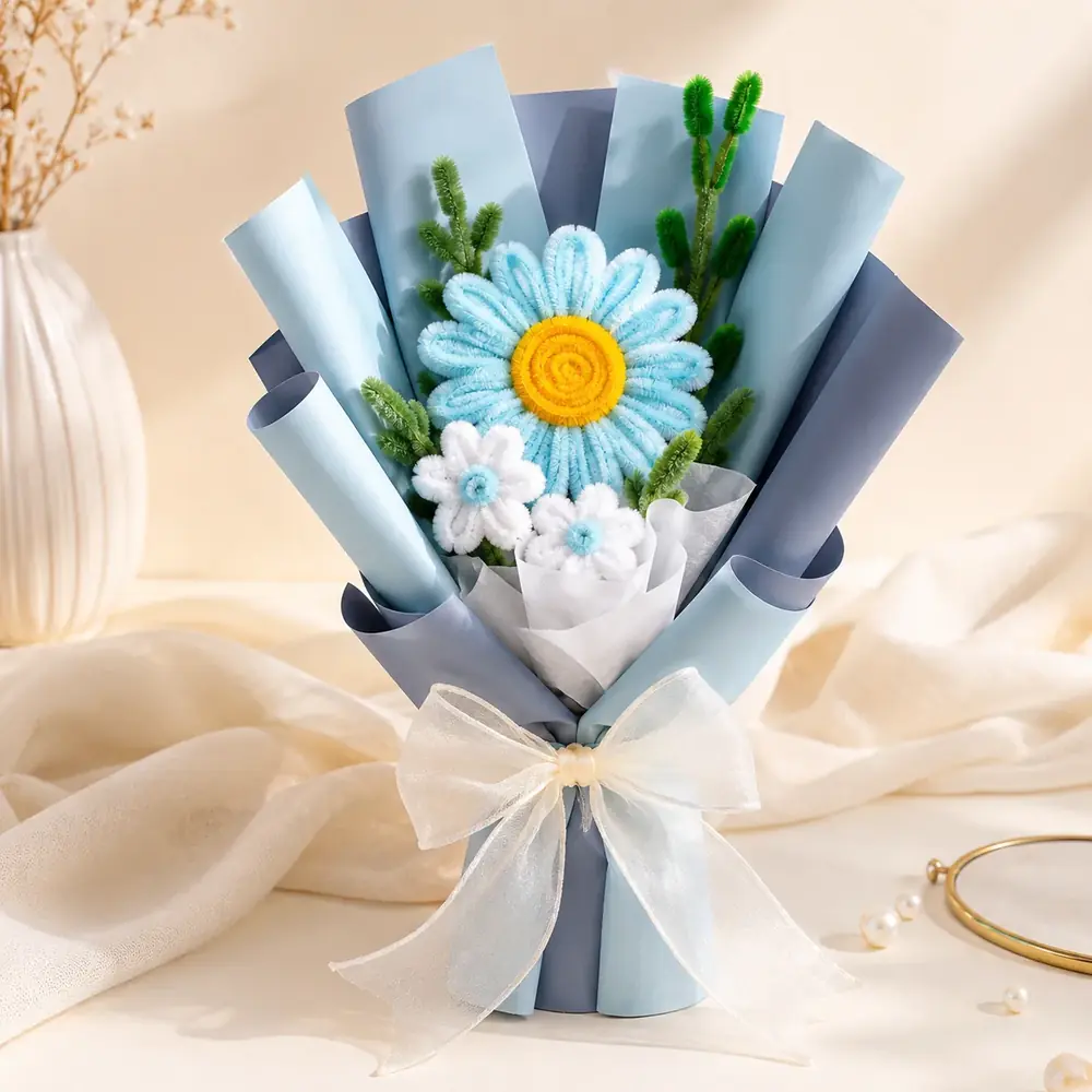 Blue Daisy Pipe Cleaner Bouquet by tanusartvibesstudio